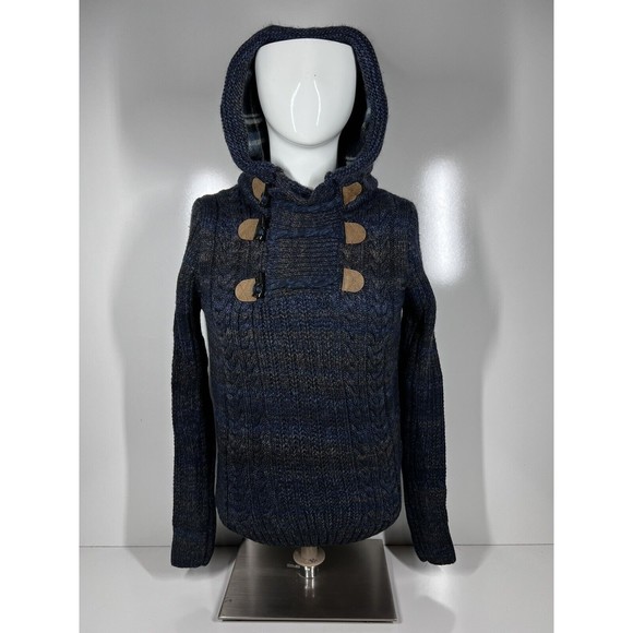 NWT Leif Nelson Blue Knitted Flannel Lined Hooded Sweater LN6004 Mens SZ Small - Picture 1 of 16